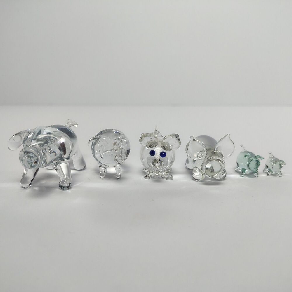 Tiny Pig Family Blown Clear Glass Mini Animal Collectible Miniatures